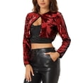 thumbnail image 4 of INSPIRE CHIC Women's Cropped Cardigan Sequin Open Front Long Sleeve Glitter Shrug XL Red, 4 of 6