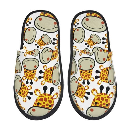 

Qekee Giraffes Head print Slippers for Women and Men Fluffy Cute Cozy House Slipper Funny Furry Bedroom Slippers for Women Indoor -Medium