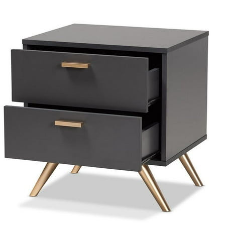 Bowery Hill Dark Grey and Gold Finished Wood 2-Drawer Nightstand
