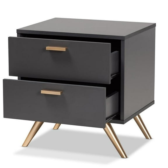 Bowery Hill Dark Grey and Gold Finished Wood 2-Drawer Nightstand