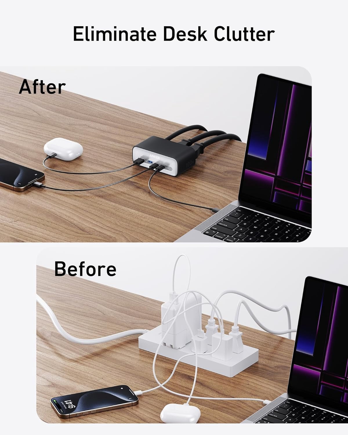 Anker Charging Station(100W Max), 7-in-1 USB C Power Strip for iPhone 15/14 and Macbook Air/Pro, 5ft Thin Cord,3 AC, 2 USB A,2 USB C,Power Delivery Desktop Accessory for MacBook Pro,