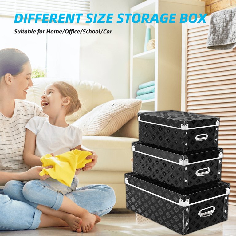 Decorative Storage Box with lids,3 in 1 Set,Plastic,Waterproof Storage Bins  for Toys,Shoes,Clothes,Office 