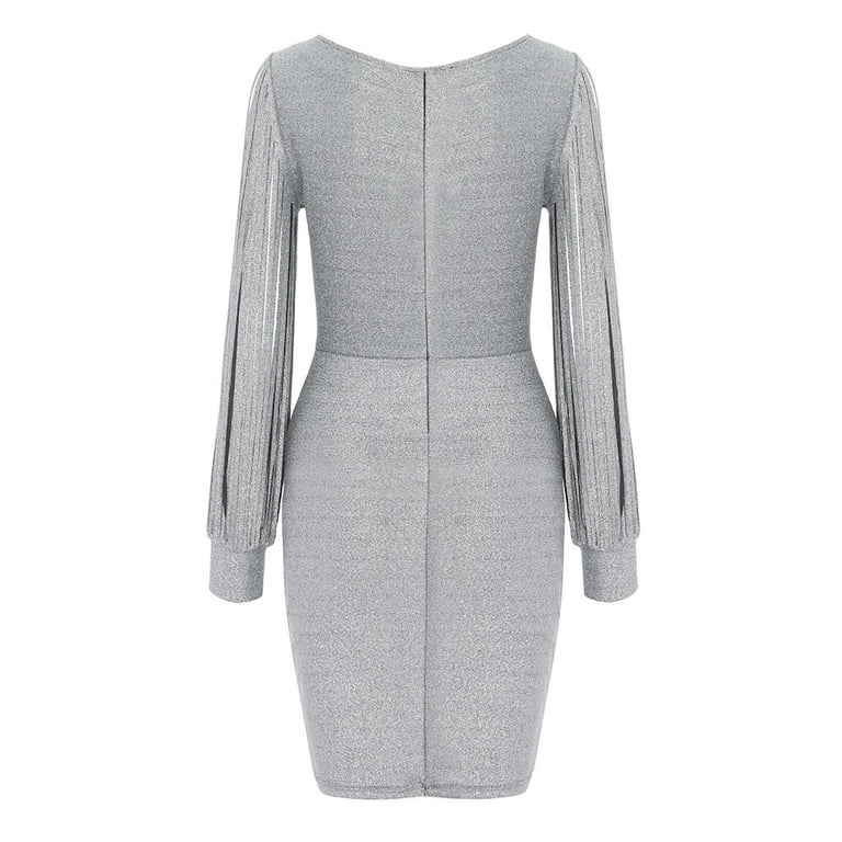 casual silver dress for women Lovskoo Women's Off Shoulder Sequin Dresses Long Sleeve Loose Casual Cocktail Party Dress Sparkly Glitter Short Mini Dress Silver XL
