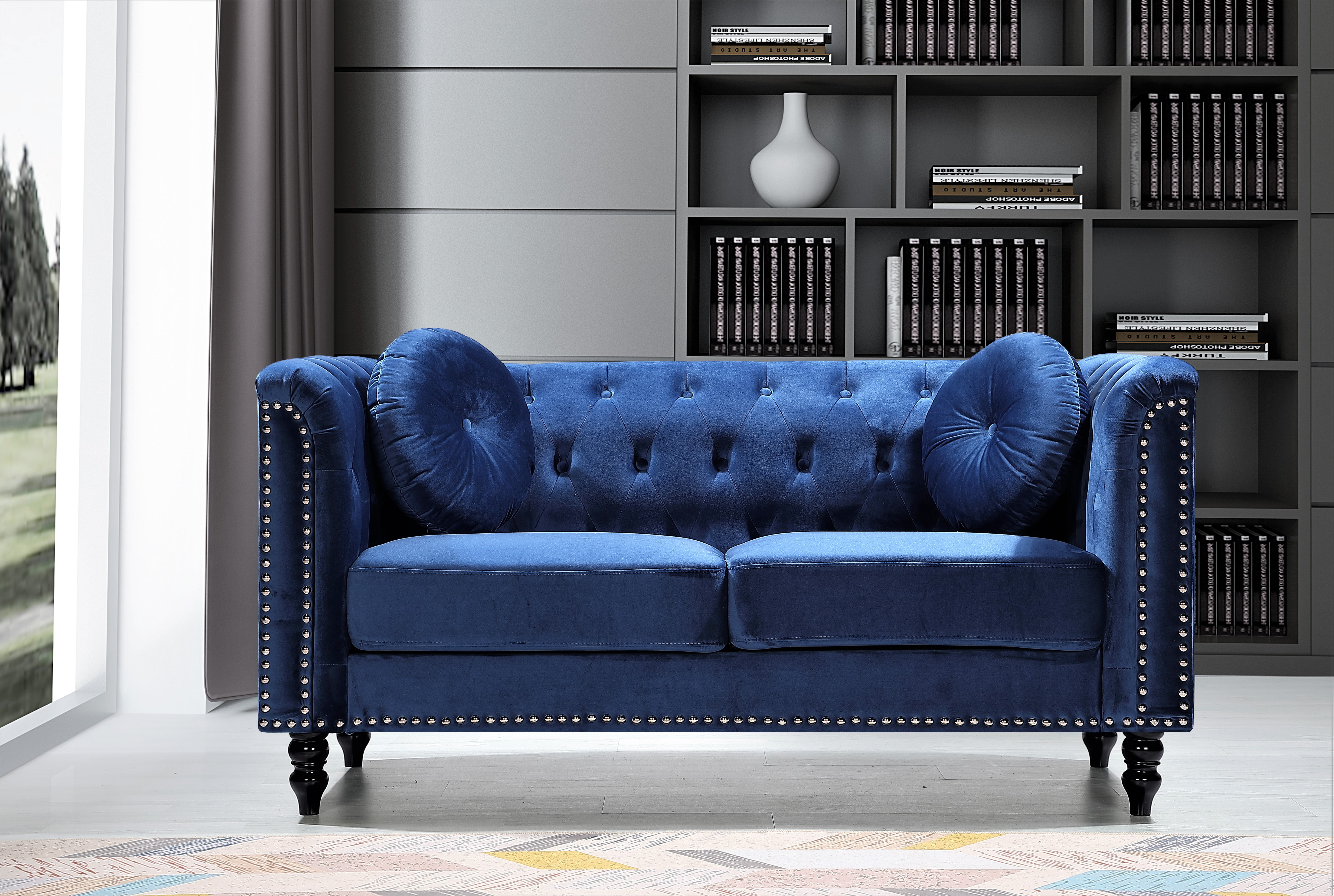 Uspridefurniture Lueck 2 Piece Velvet Living Room Set, Blue, Sofa Loveseat