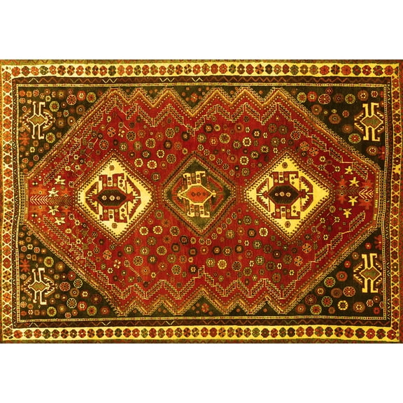 Ahgly Company Indoor Rectangle Persian Yellow Traditional Area Rugs, 5' x 7'