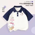 thumbnail image 1 of Camiseta polo de manga corta con mangas raglán de Hello Kitty para niñas, estilo nuevo de verano, camiseta holgada con dibujos animados para niñas y niños grandes, 1 of 4