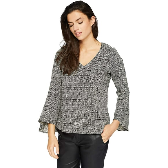 Karen Kane Women's Bell Sleeve TOP, Black/White, Extra Large