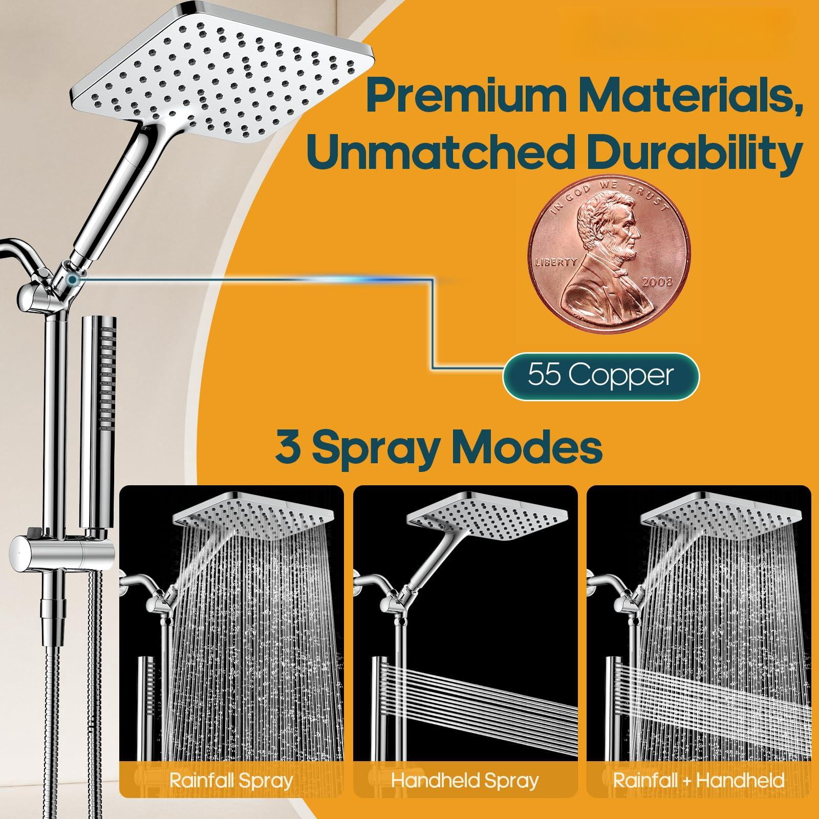 Filtered Shower Head With Handheld Spray Combo High Rain Dual Filters - Removes Chlorine Height Adjustable & Built-in Power Wash