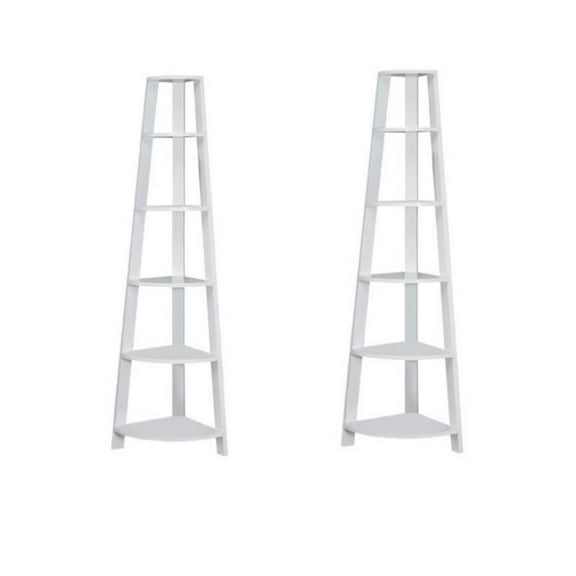 Home Square 2 Piece Modern Wood Corner Accent Etagere Set in White