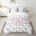 thumbnail image 2 of jejeloiu Letter A Monogrammed 7-Piece Twin Bedding Sets,Cartoon Bow Tie Bedding Comforter Set,Pink Cute Flowers Sheet Sets For Girls,Microfiber Room Decorative Reversible, 2 of 8
