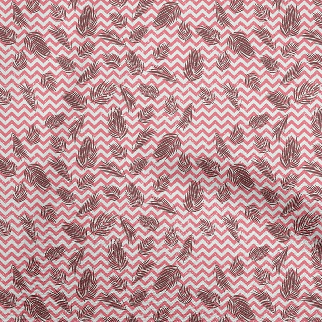 oneOone Georgette Viscose Rose Pink Fabric Leaf With Chevron Craft Projects Decor Fabric Printed By The Yard 42 Inch Wide