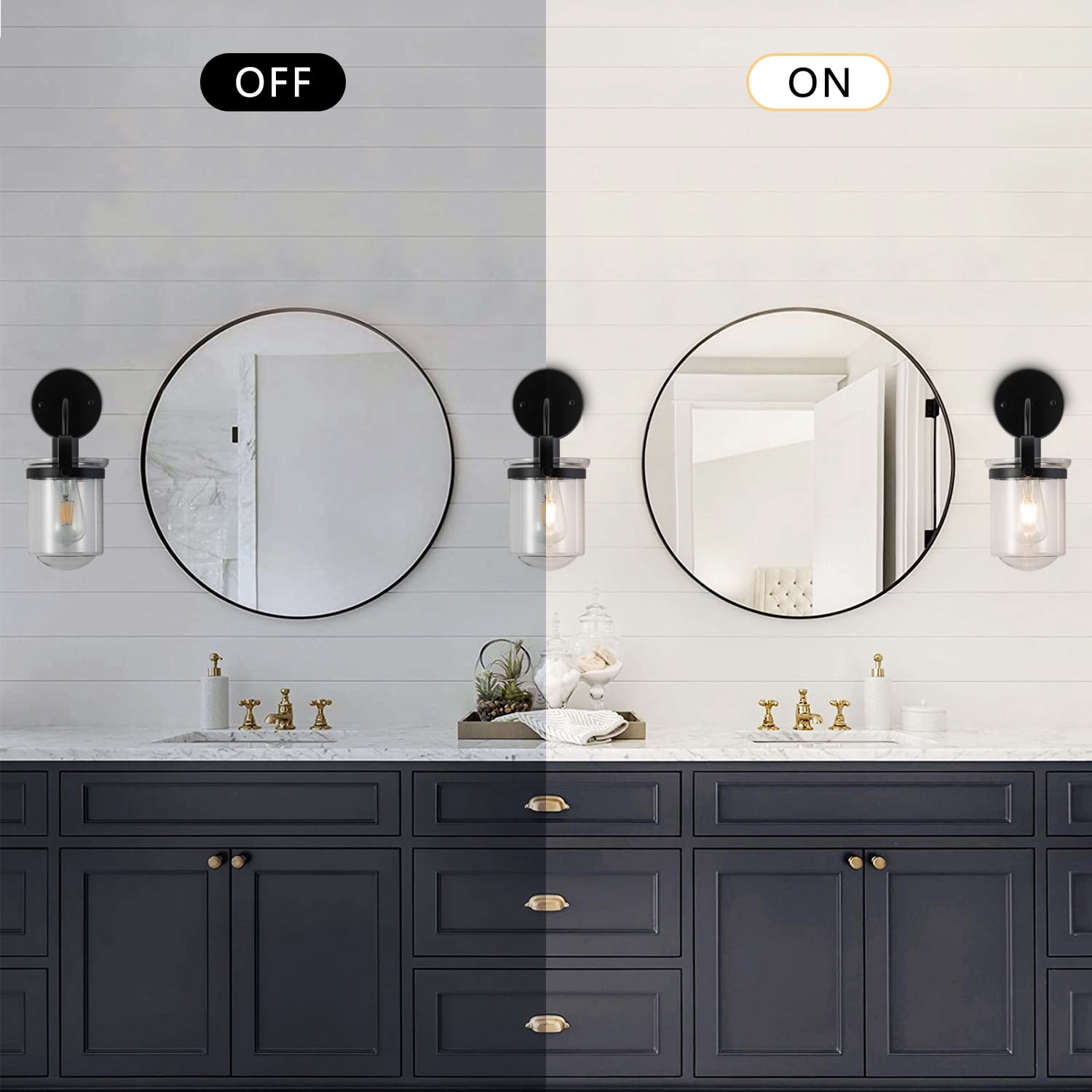Gzxs Wall Lighting, 1 Light Matte Black Bathroom Light Fixtures, Metal Vanity Light with Clear Glass Shade, Vintage Industrial Wall Lamp for Indoor Mirror, Living Room, Hallway (Bulbs Not Included)