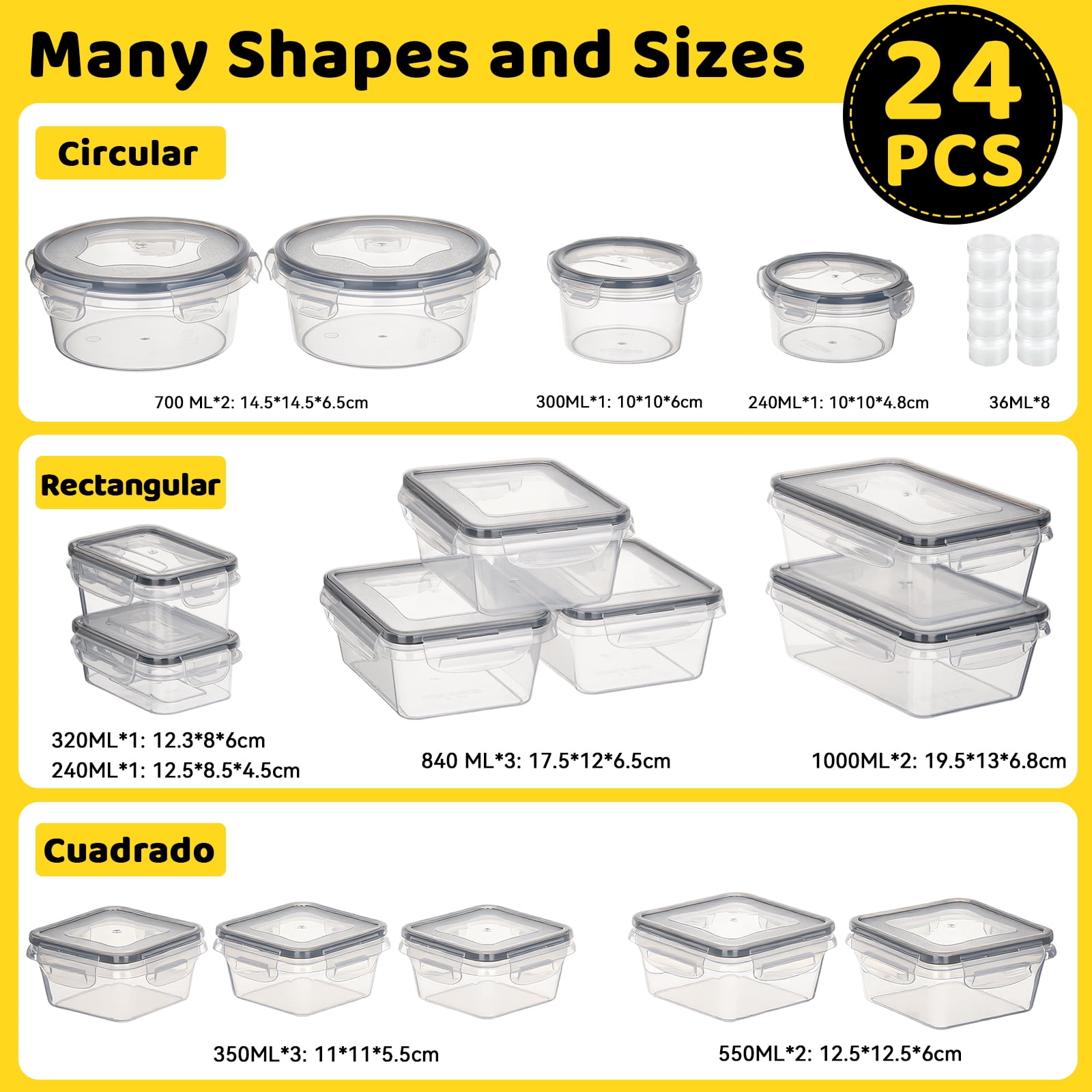 HONEIER 24 Pcs Food Storage Containers with Lids, Airtight & Leakproof Kitchen Storage Containers Set, BPA Free, Leak-Proof with Labels & Marker Pen