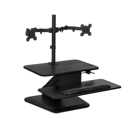 UPC: 0818103022825 | Mount-It! Sit Stand Standing Desk Converter with Dual Monitor Mount Combo Black