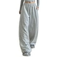 thumbnail image 4 of Women Sweatpants High Waisted Straight Leg Sweatpants with Lace Trim Wide Leg Casual Lounge Pants Grey M, 4 of 9