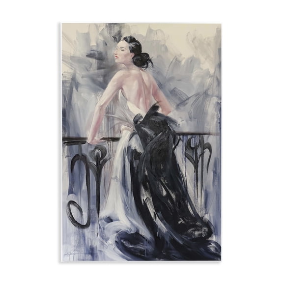 Stupell Industries Elegant Woman Against Railing People Painting Unframed Art Print Wall Art, 10 x 15
