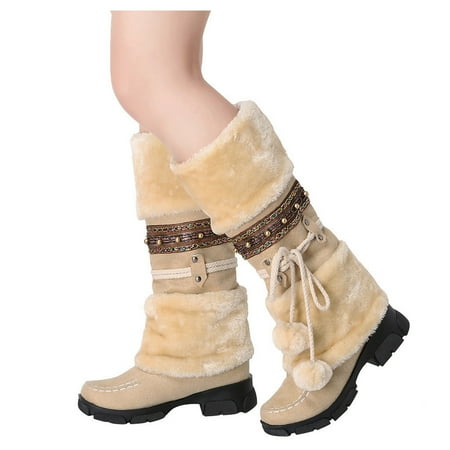 

Oyedens Knee High Snow Boots for Women Ethnic Warm Fleece Lined Furry Knee Length Tall Winter Boots