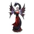 thumbnail image 4 of Fantasy Red Gowned Gothic Rose Fairy With Black Grendel Volcano Dragon Figurine, 4 of 8