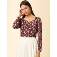 thumbnail image 3 of Blusa Allegra K de mujer cuello vuelto manga larga floral vintage borgoña M, 3 of 6