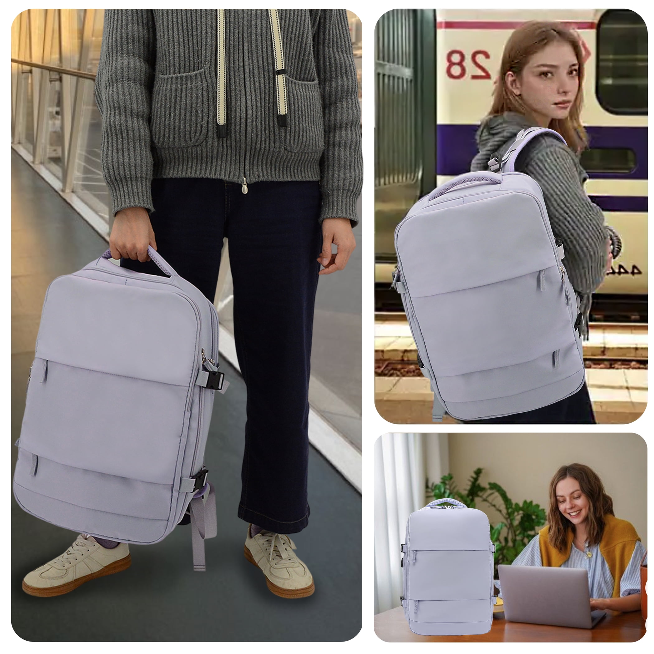 Large Travel Backpack for Women , Carry on Backpack for Outdoor Sports , Waterproof Laptop Bag with USB Port , College Backpack Flight Approved, Purple