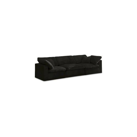 Meridian Furniture Cozy Black Velvet Modular 3 Piece Sofa