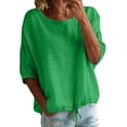 thumbnail image 5 of Oversized Tshirts for Women Linen Plus Size Summer Gauzy Shirts 3/4 Sleeve Round Neck Blouses Casual Loose Clothes Green Summer Tops for Women, 5 of 9
