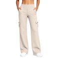 thumbnail image 5 of Women's Yoga Pants with 6 Cargo Pockets Wide Leg Cargo Pants Stretchy Soft Fabric Slim Fit, Pull On, Tummy Control Leggings, Wide Leg, Skinny, Comfort, Hiking Beige XL, 5 of 9