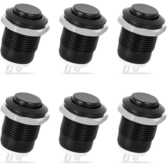 Nilight 12mm Momentary Push Button Switch 6PCS 12V Waterproof Black Metal Small Round Power Push Button Switches 2 Pin for Car Automotive Truck Boat Marine Off-Road Vehicle