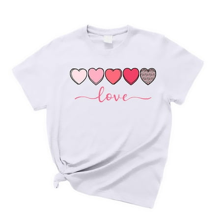 ZHOUCHANKIDS Women s Valentine s Day T-Shirts Valentine s Day Graphic T-Shirt for Women Cute Holiday Themed Casual Comfortable Top White M