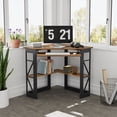 thumbnail image 2 of VECELO Desk with Keyboard Corner Computer Writing Shelves, Compact Home Office, Dark Brown, 2 of 9