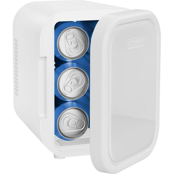 Mini-réfrigérateur portable ICEMAN avec 6 canettes de 355 ml (12 oz), refroidit et chauffe, prise pour voiture incluse - Blanc, Nouveau