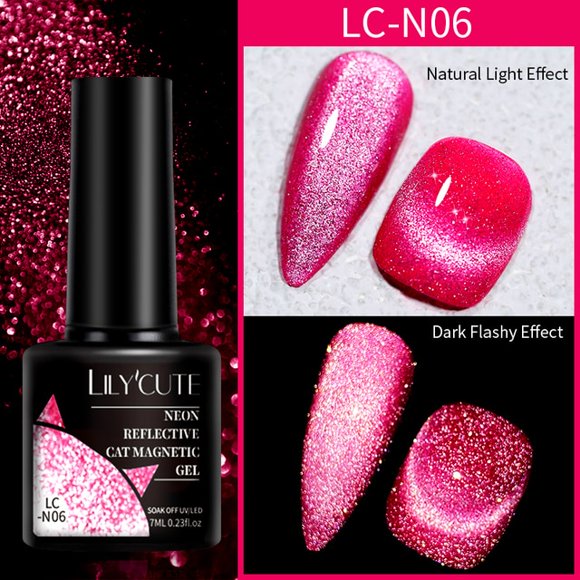 LILYCUTE 7ml Neon Reflective Glitter Cat Magnetic Gel Colorful Laser Gel Nail Polish Semi Permanent Nail Art Glitter Gel Polish