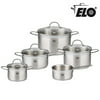 ELO 9 Piece Collection 18/10 Stainless Steel Kitchen Induction Cookware Pots and Pans Set with Shock Resistant Glass Lids and Integrated Measuring Scale