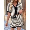 thumbnail image 5 of Womens 2 Piece Lounge Set Striped Outfits Short Sleeve Tops and Shorts Summer Matching Sets Beige S, 5 of 8