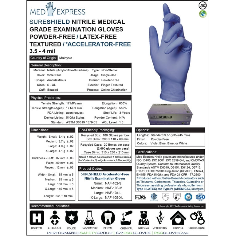 Gen-X Blue Latex Powder-Free Examination Gloves, Smart Glove