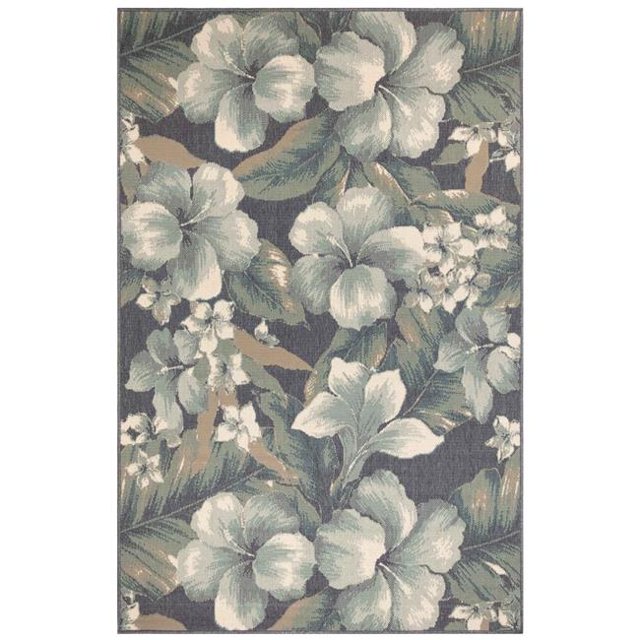 Trans-Ocean Imports RVI45764933 39 x 59 in. Liora Manne Riviera Tropical Flower Indoor & Outdoor Rug - Navy