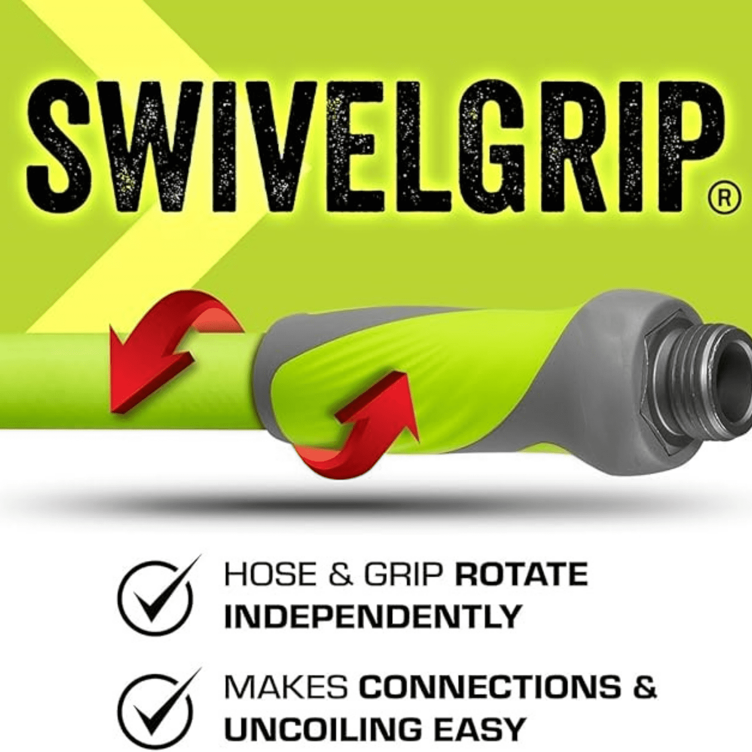 Garden Hose with SwivelGrip, 5/8 in. x 50 ft., Lightweight All-Weather Water Hose, Durable and Flexible, Leak-Free Connections