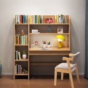 BALANBO Kid's Desk Kid's Table and Chair Set with Drawers and Bookshelf Wooden Kid's Media Desk Student Learning Computer Workstation and Writing Desk (Natural)