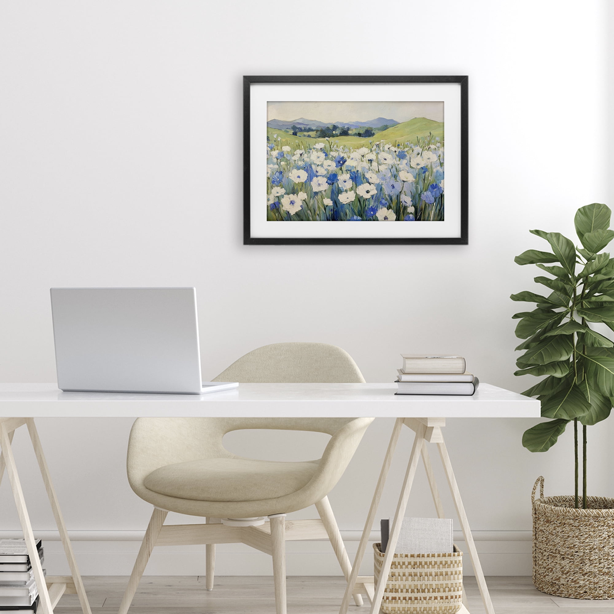Stupell Industries Blue & White Daisies Black Framed Print Under Glass, design by Petal Prints Design