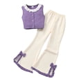 thumbnail image 3 of CUZIBR Girls Fashion 2 Piece Clothes Sets Lace Trim Round Neck Button Down Sleeveless Crop Top Solid Color Tank Top Flared Pants High Waist Split Trousers Outfit Casual Streetwear,Purple,10-11 Years, 3 of 7