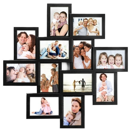 Photo Frame 24x24 Square Black PVC Picture Frame Selfie Gallery Collage Wall Hanging For 6x4 Photo - 12 Photo Sockets - Wall Mounting Design