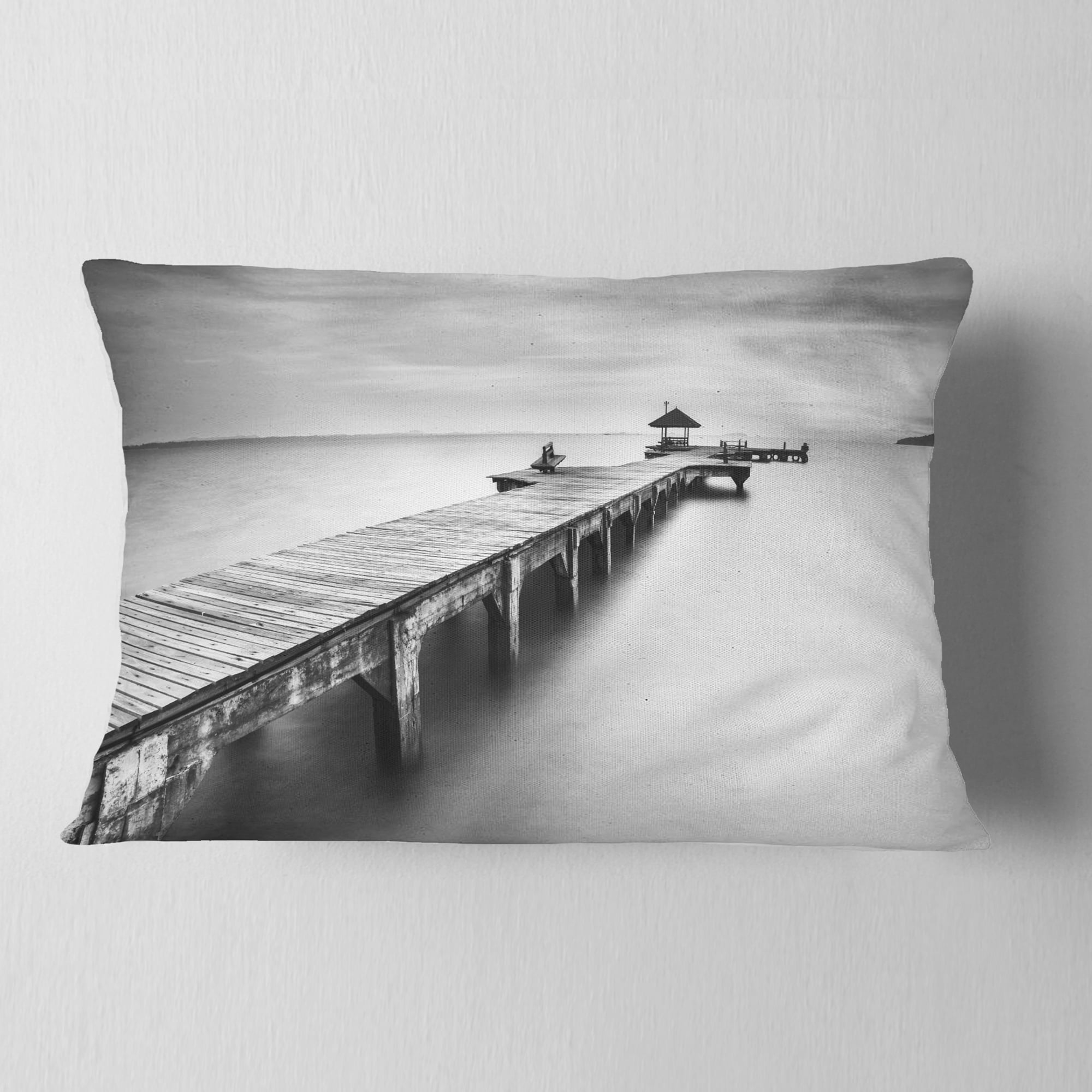 Designart Wooden Sea Bridge - Seascape Photography Throw Pillow - 12x20