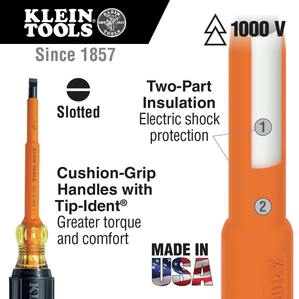 Klein Tools 612-4-INS 4 in. Insulated 1/8 in. Slotted Screwdriver