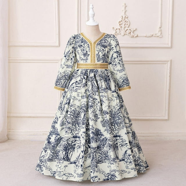 LOVZFMLL Fashion Girls' Summer Short Sleeve Ruffled Pockets Round-Neck Printed Dress