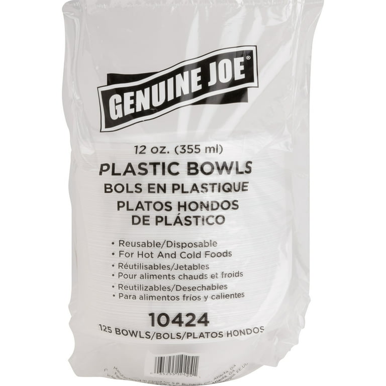 Genuine Joe 12 oz Reusable Plastic Bowls - Serving - Disposable - White - Plastic Body - 125 / Pack Genuine Joe 12 oz Reusable Plastic Bowls - Serving - Disposable - White - Plastic Body - 125 / Pack
