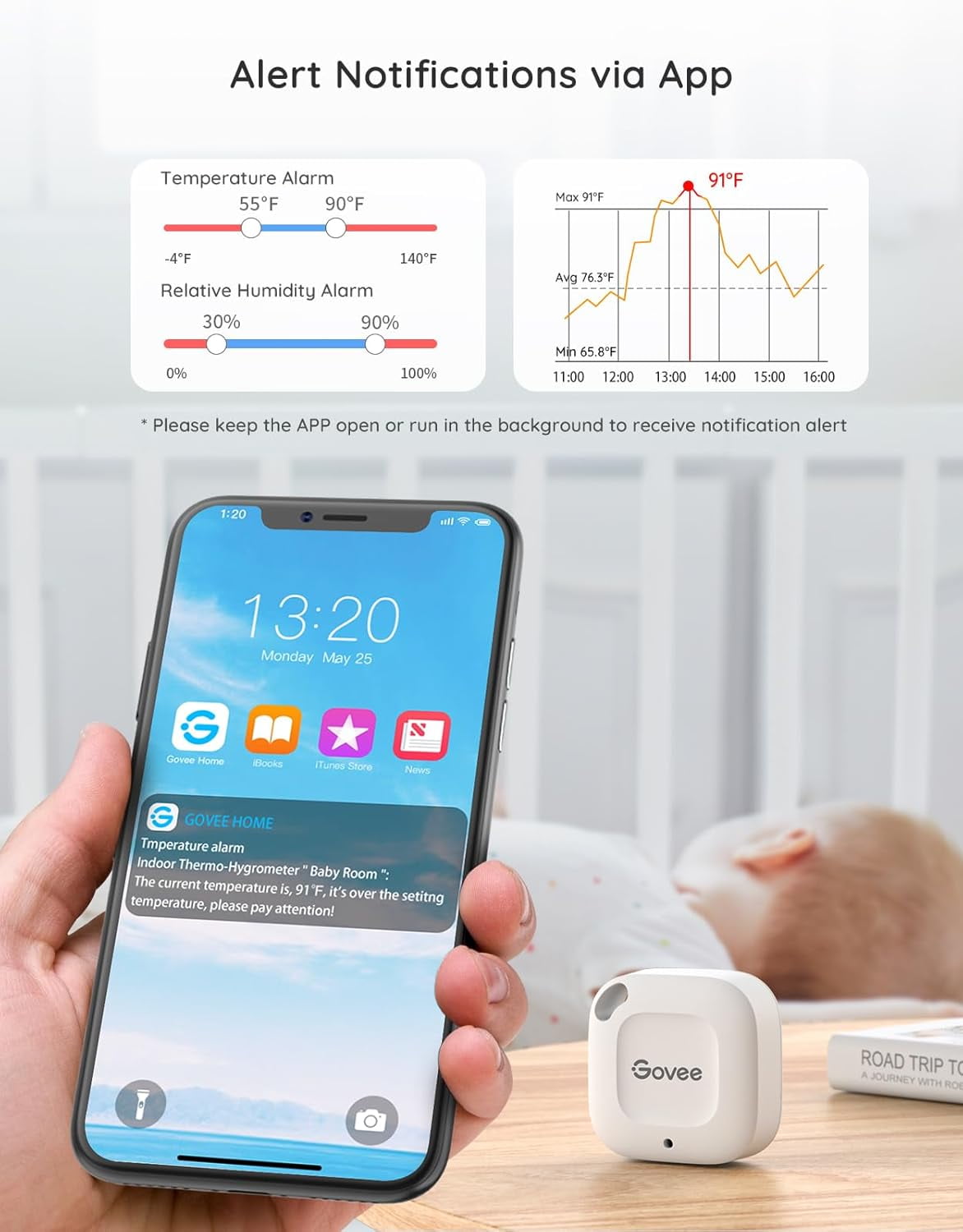 Bluetooth Hygrometer Thermometer, Wireless Thermometer, Mini Humidity Sensor with Notification Alert, Data Storage and Export, 262 Feet Connecting Range, 3 Pack