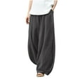 thumbnail image 2 of QUINDOS Pants for Women Wide Leg High Waisted Long Casual Pants Cotton Linen Pull on Loose Trousers, 2 of 6