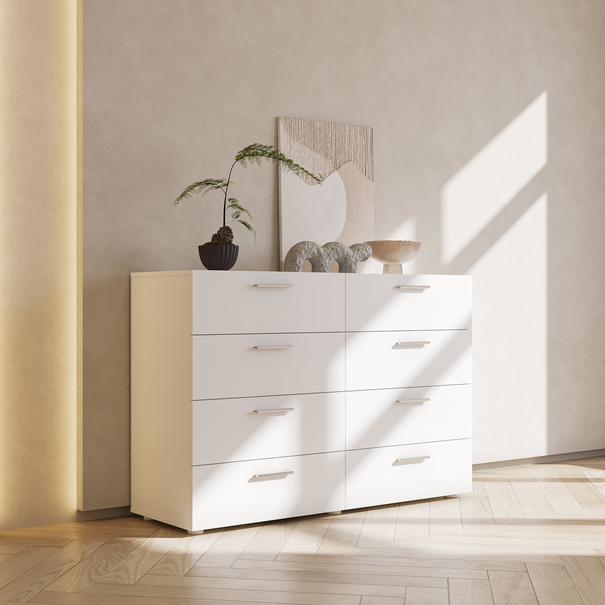 UBesGoo Wooden 8-Drawer Dresser, White Storage Tower Organizer