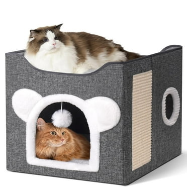 TIJITY Cat Beds for Indoor Cats, Large Cat Cave for Pet Cat House with Fluffy Ball Hanging and Scratch Pad, Foldable Cat Hideaway