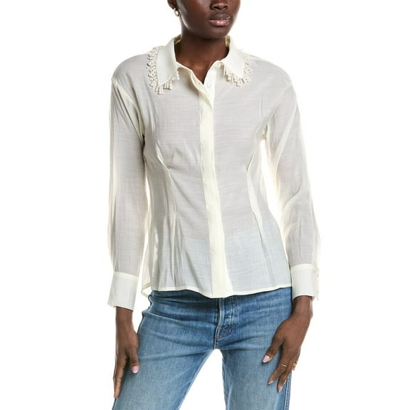 Gracia womens  Pearl Fringe Shirt, l, White